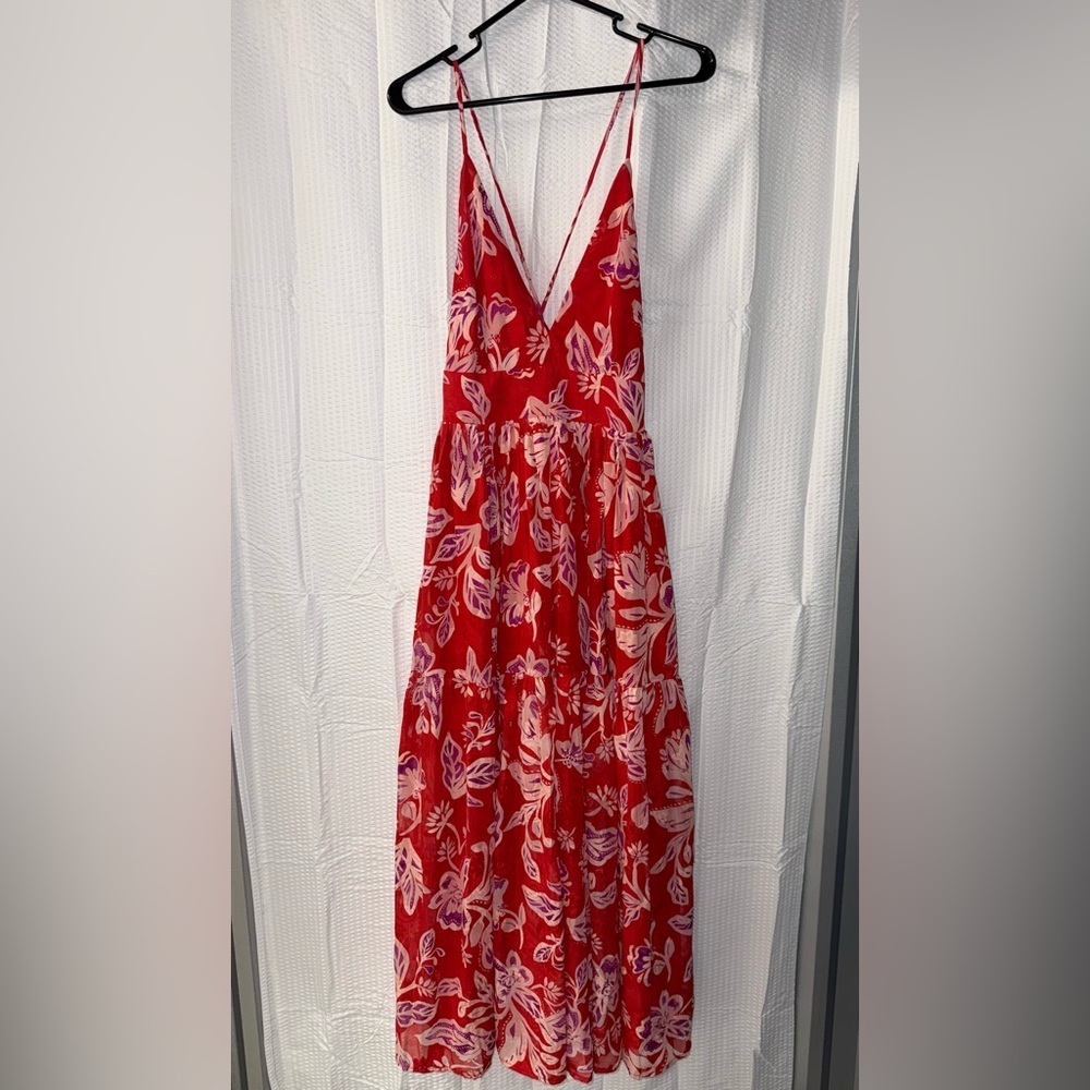 NWT Lisette V-Neck Floral Print Tiered Maxi Dress Size L